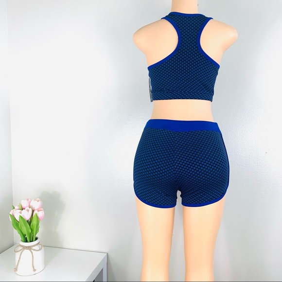 💙 Women’s Sports Bra & Shorts Set Blue & Black Size M/L - Picture 6 of 7